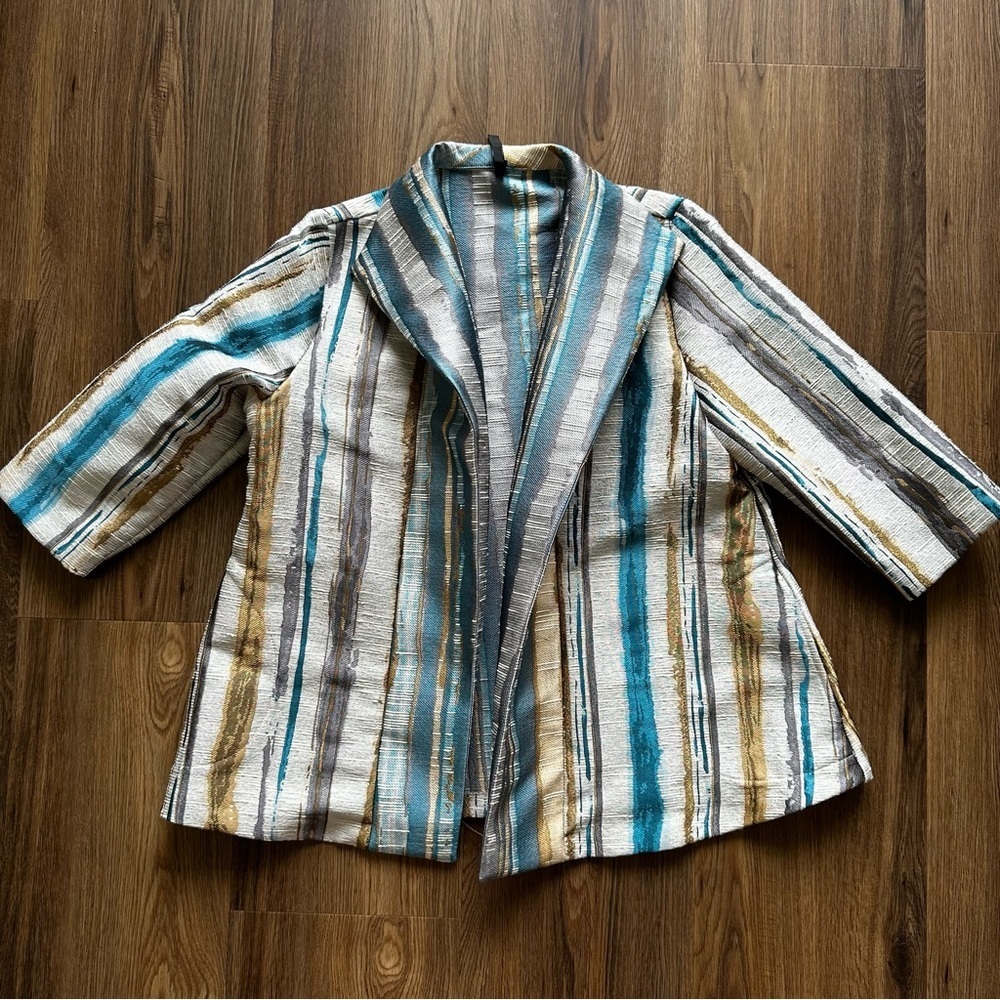I C by Connie K Jacket Womens Small Multicolor 3/4 Sleeve Stripe Blazer‎ Blue
